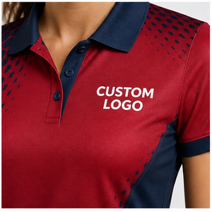 Polo pour femme à manches courtes, imprimé à pois ondulés bleu foncé personnalisé, séchage rapide, respirant, uniforme de golf WPS-0823 - Product Image 6