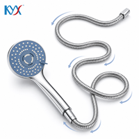 Ensemble de douche à main rond 3 fonctions finition chromée avec pulvérisateur et flexible de douche en acier inoxydable renforcé, accessoire de salle de bain