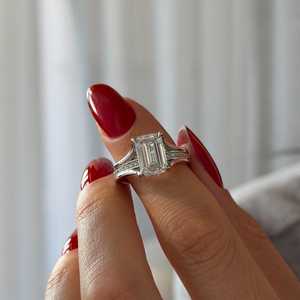 <b>UNIQUE</b> 3 Carat Emerald Cut Lab Grown Diamond Floating <b>Engagement</b> <b>Ring</b>, Platinum Hidden Halo Bespoke <b>Ring</b> , IGI Certified - Product Image 6
