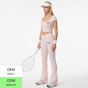 Women's FITCRAFT SPORTING 2 Piece Gym Set <b>Long</b> <b>Sleeve</b> <b>Crop</b> <b>Top</b> High Waist Flared Leggings Nylon Pull on Activewear - Product Image 4