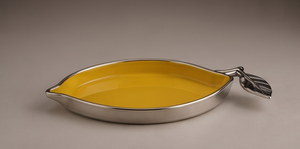 Plateau de service en métal de luxe en forme de citron, émail jaune, plat décoratif pour fruits avec poignée en feuille d'argent, organisateur de bijoux de table - Product Image 4