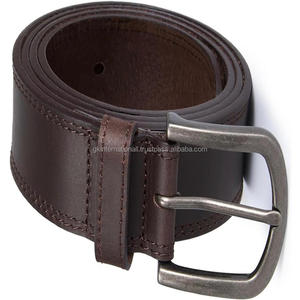 เข็มขัดลำลองหนังสีน้ำตาลเข้มสำหรับผู้ชายหัวเข็มขัดทองเหลืองแบบเย็บติดทนทาน - Product Image 1