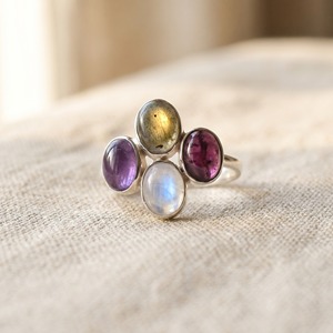 Natural Multi Gemstone <b>Ring</b> Handmade 925 Sterling Silver Moonstone Amethyst Labradorite <b>Statement</b> Jewelry - Product Image 6