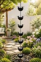 Chaînes de pluie de haute qualité, quatre modèles, en métal noir thermolaqué, pour gouttières extérieures et jardins