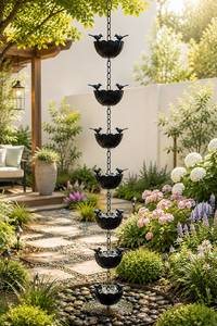 Chaînes de pluie en aluminium de haute qualité, design lotus, faites à la main, revêtement poudré, pour gouttières, décoration extérieure de jardin et de toit - Product Image 3