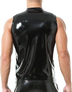 Custom Gym Wear Men's Faux Leather <b>Tank</b> <b>Top</b> Sexy Faux Fur Vest Sleeveless Round Neck Leather <b>Tank</b> <b>Top</b> - Product Image 2