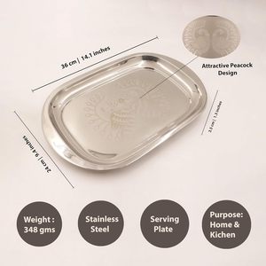 Stainless Steel Multipurpose Serving <b>Tray</b> Poonam Food Grade Steel Dinnerware <b>Mirror</b> Finished Serving Plate for Kitchen - Product Image 4