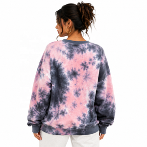 Sudadera de mujer negra con efecto tie-dye, cuello redondo, manga larga, estilo casual urbano, jersey de forro polar suave para uso casual. - Product Image 3