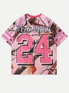 เสื้อฟุตบอลตาข่ายลายพรางสีชมพู สตรีทแวร์ทรงโอเวอร์ไซส์ ฮิปฮอป พิมพ์ลายตามสั่ง ผ้าเทอร์รี่ ระบายอากาศได้ดี พิมพ์ลายดิจิทัล เสื้อยืดผู้ชาย - Product Image 2