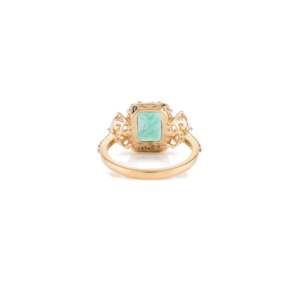 18K White <b>Gold</b> Oval Emerald Diamond Halo <b>Cocktail</b> <b>Ring</b> Resizable - Product Image 5