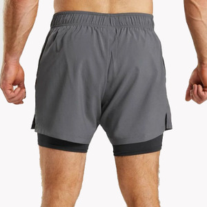 Premium Quality Double <b>Layer</b> Men's <b>Mid</b> Gym Sports Shorts Elastic Waist Eco-Friendly Anti-Wrinkle Quick Dry Breathable Solid - Product Image 3