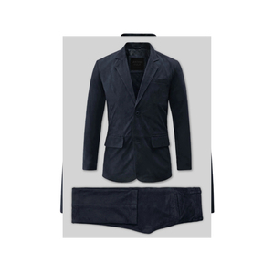 <b>Leather</b> Cult <b>Men's</b> Dark Navy Suede Suit Single Breasted Notched Lapel <b>Blazer</b> - Product Image 3