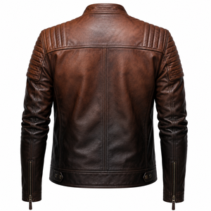 <b>Men</b>’s Premium Brown Shearling <b>Leather</b> <b>Jacket</b> Warm Fleece Lined Winter Biker Coat Zip Up Casual Luxury Outerwear Style - Product Image 2