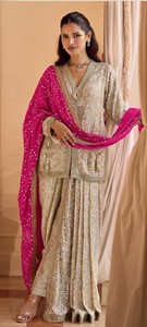 Dhwaja Export Cream Georgette Taille Unique Ensemble Cousu avec Broderie et Travail de Perles - Product Image 3