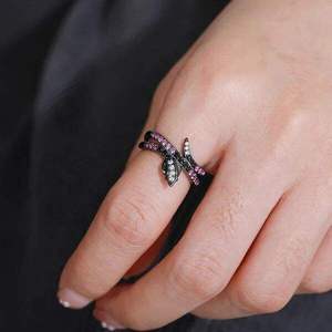 925 <b>Silver</b> 18k Gold Plated Luxury Unisex Snake Animal <b>Ring</b> with Pink Diamond IGI Certified <b>Adjustable</b> Gothic Punk Trendy Gift - Product Image 1