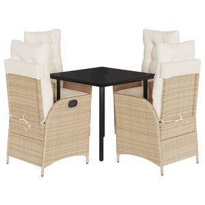 Set da Pranzo da Giardino in Rattan Beige per 4 Persone, Resistente alle Intemperie, Design Contemporaneo - Product Image 2