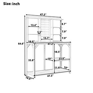Banc de travail extérieur en bois de 64,6 pouces avec 6 étagères, table de jardin avec rangement latéral à crochets - Product Image 6