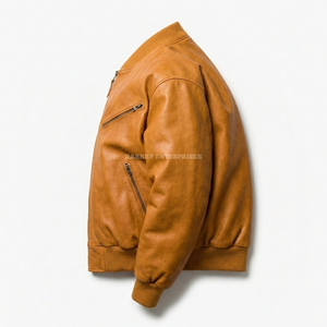 Custom Tan Cowhide Real Leather Bomber <b>Jacket</b> <b>Men</b> Wholesale Casual Slim Fit Soft Sheepskin <b>Flight</b> Coat Supplier Outerwear - Product Image 5