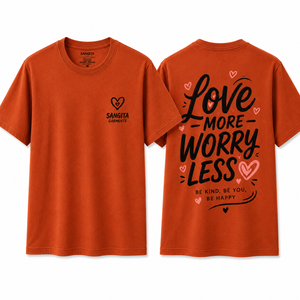 T-shirt à manches courtes pour homme Sangita, orange, col rond, coupe classique, 100% coton, imprimé, écologique, 180g, Love More Worry Less, décontracté - Product Image 1