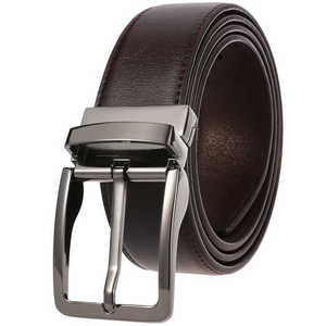 Ceinture en cuir véritable réversible noire avec boucle à ardillon en alliage, ceinture décontractée et formelle pour homme, largeur 1 3/8 pouces - Product Image 2