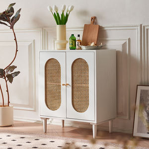 <span class=keywords><strong>Buffet</strong></span> de rangement moderne en rotin <span class=keywords><strong>blanc</strong></span>, style bohème, avec 2 portes cintrées tressées <span class=keywords><strong>et</strong></span> pieds en <span class=keywords><strong>bois</strong></span> massif, pour entrée <span class=keywords><strong>et</strong></span> salon - Product Image 2