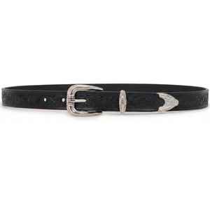 Ceinture Western Classique en Cuir Noir Gravé, Unisexe, avec Boucle en Argent à Motifs Floraux, Ensemble de 3 Pièces, en Cuir de Vachette Premium RUB - Product Image 5