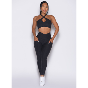 Latest Custom Black OEM Women's Contour <b>Leggings</b> & Bra Set <b>With</b> <b>Pockets</b> 2 Piece Women Fitness Set New High Waist Yoga <b>Leggings</b> - Product Image 6
