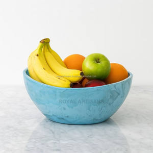 Bol décoratif artisanal en os bleu poli avec incrustations, base en laiton, vaisselle de luxe artisanale, accent de décoration intérieure, Inde - Product Image 5