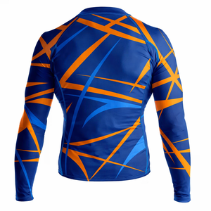 Chemise de compression sans manches pour homme, anti-UV, écologique, bleu orange, imprimé géométrique, séchage rapide, spandex polyester - Product Image 2