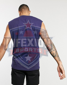Men's Navy Blue Sleeveless Tank Top O-Neck Solid Color Casual Knitted Cotton Muscle Shirt - Product Image 5