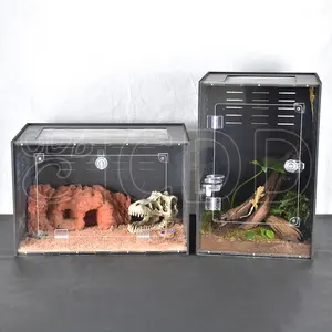 Gaiola em PVC para gecko com crista, caixa de exibição em PVC para reptilianos e árvores, 16x16x24 polegadas, preto e alto