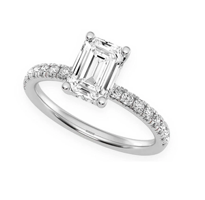 Four Prong Set 1 Ct Emerald Cut Moissanite Engagement <b>Ring</b> <b>Crafted</b> From 14k White Gold Plated Luxury Side Moissanite - Product Image 2