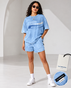 Ensemble T-shirt et short surdimensionné en corail pour femme Laz Industries, col rond, coupe régulière, polaire respirant, anti-boulochage, polyester/coton - Product Image 4