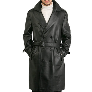 Professional Manufacturer Men's Long Sleeve Leather <b>Trench</b> Coat Breathable Leather Long Coats - Product Image 1
