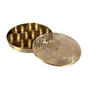 Crafted Metal Masala Storage Box with Decorative Lid Kitchen Spice Organizer Container for <b>Herbs</b> Seasoning Dining - Product Image 3