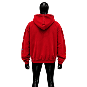 Sweat à capuche oversize vintage rouge streetwear, effet usé, coupe décontractée, délavage vintage, haute qualité, streetwear quotidien, pull confortable et douillet - Product Image 2