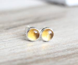 Sterling <b>Silver</b> Citrine Stud <b>Earrings</b> Cabochon Gemstone Minimalist Jewelry Women <b>Earrings</b> Wholesale Supplier - Product Image 3