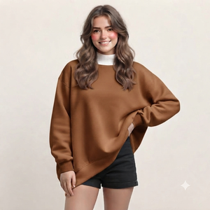 Sweat-shirt en coton surdimensionné pour femme, col montant, épaules tombantes, manches longues, couleur unie, tricoté, coupe-vent, respirant, streetwear - Product Image 1