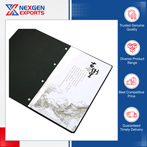 ปกเมนูโรงแรมแบบพับได้สองแผ่น ทำจากหนัง PU คุณภาพเยี่ยม งานแฮนด์เมด  ขนาดและดีไซน์ปรับแต่งได้  มีตัวเลือกสำหรับสั่งซื้อจำนวนมาก - Product Image 2