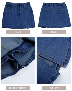 Falda pantalón vaquera de mujer de cintura alta con abertura lateral, shorts elásticos de mezclilla, venta al por mayor OEM - Product Image 6