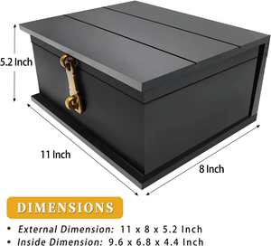 Caja de Almacenamiento Grande de Madera con Tapa con Bisagras y Cierre Metálico, Caja Decorativa Negra para Guardar Recuerdos, Joyas, Fotos y Objetos Valiosos para el Hogar u Oficina - Product Image 3