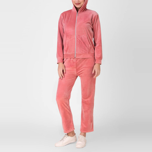 Custom Logo Velvet Zipper Track Suit Set Eco-Friendly <b>Velour</b> Lady <b>Tracksuit</b> for <b>Women</b> Made in Pakistan Winter Season - Product Image 4