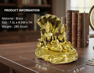 Idole Laxmi Narayan en laiton pur plaqué de Jaipur Metals |   Statue d'art 100% en laiton |   7,5x4,5x7 cm |   285g |   Pooja et Cadeau |   Artisanat - Product Image 3