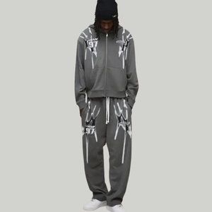 Conjunto Deportivo Unisex, Ropa Deportiva para Correr, Pantalones Acampanados con Doble Cintura, Sudadera con Capucha y Estampado de Diamantes de Imitación - Product Image 4