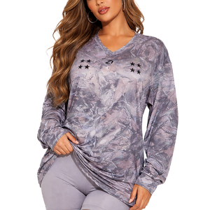 Low MOQ Unisex Oversized Long Sleeve American Football Jersey <b>Top</b> Grey Camo Print V Neck Sportswear Loose Fit Custom OEM Apparel - Product Image 1