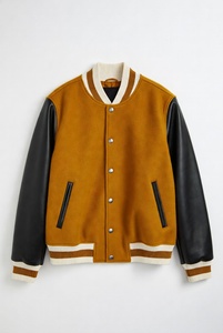 Oversized Custom Embroidered Varsity <b>Jacket</b> Men Women Green Wool Brown Real <b>Leather</b> Sleeves Classic Striped Rib College Bomber - Product Image 3