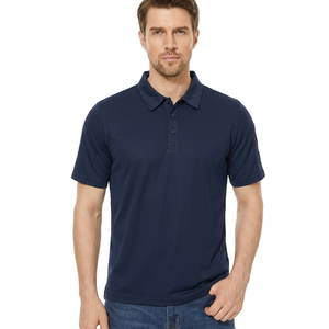 Chemises polo classiques noires pour hommes avec logo personnalisé, tissu tricoté respirant et à séchage rapide, design uni, manches courtes, fentes latérales - Product Image 5