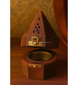 Decorative Wooden <b>Bakhoor</b> Burner with Metal Cup for Incense and <b>Oud</b> - Product Image 1