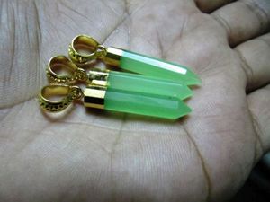 Green Chalcedony Gemstone Pendant 30-40mm Gold Electroplated Pencil Shape Pointed Charms - Product Image 2