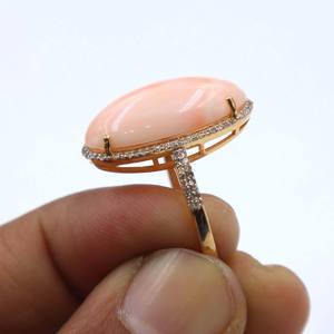Anillo de Plata de Ley 925 Chapado en Oro Rosa con Coral Natural y Diamantes, Anillo de Piedras Preciosas, Anillo de Regalo, Joyería, Anillo para Mujer - Product Image 4